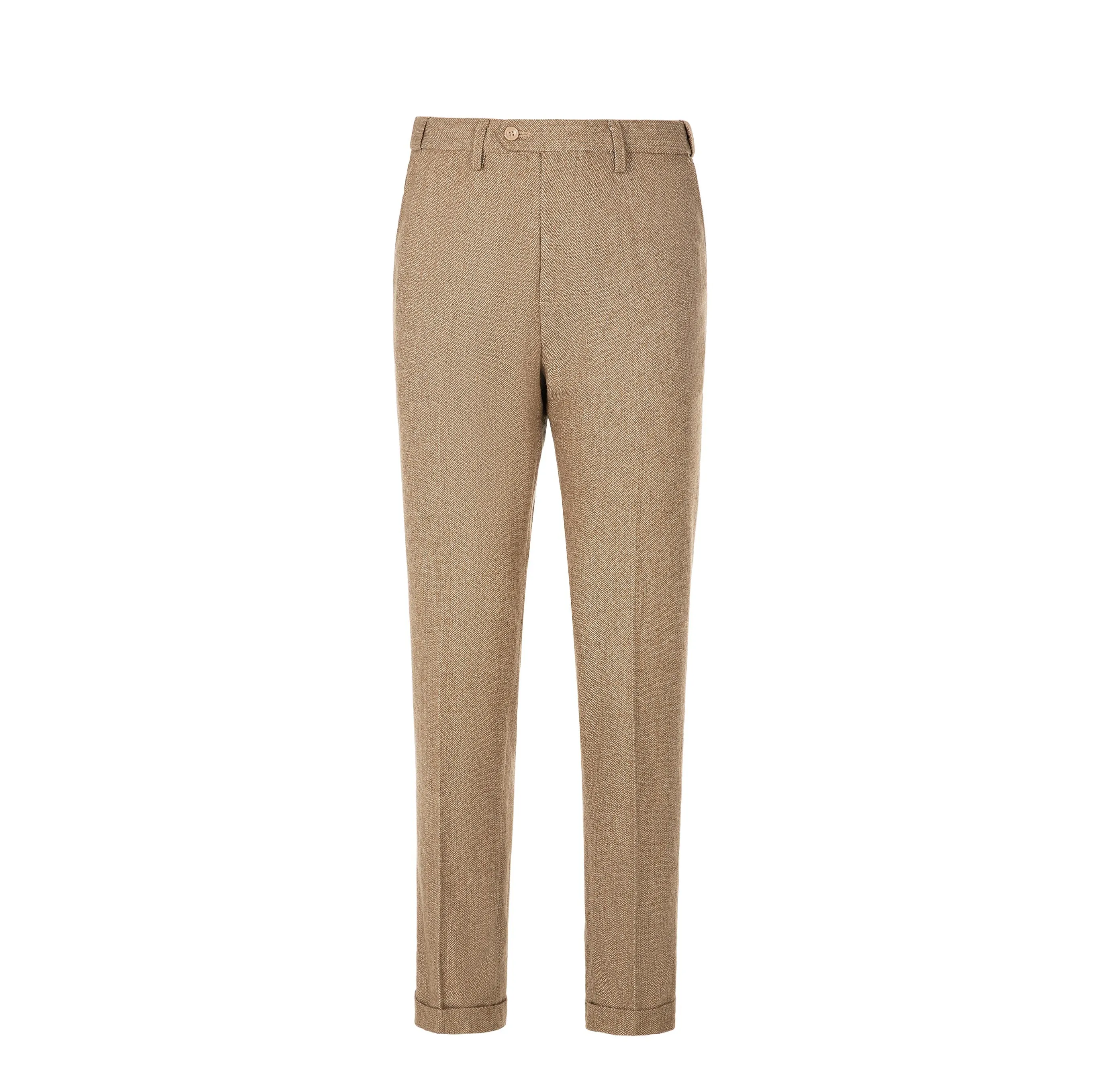 Formal Men's Slim Fit Tweed Suit Pants Flat Trousers